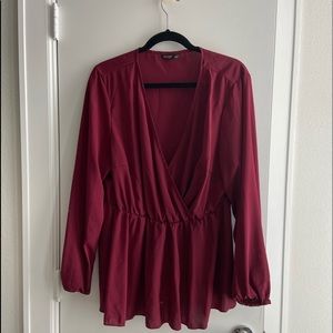 Maroon long sleeve peplum blouse